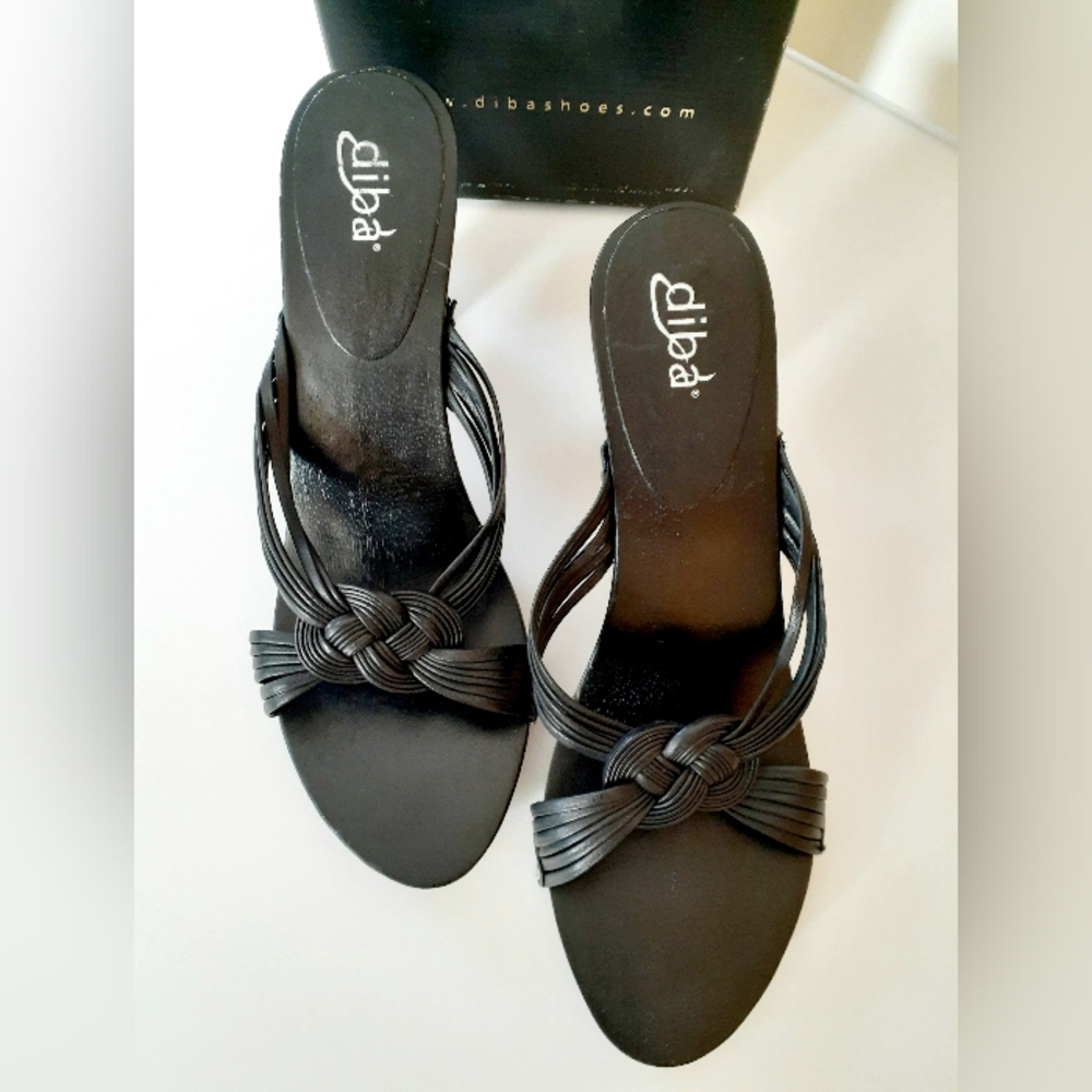 Ladies Diba Black Leather Backless Highheel Pump Size 8